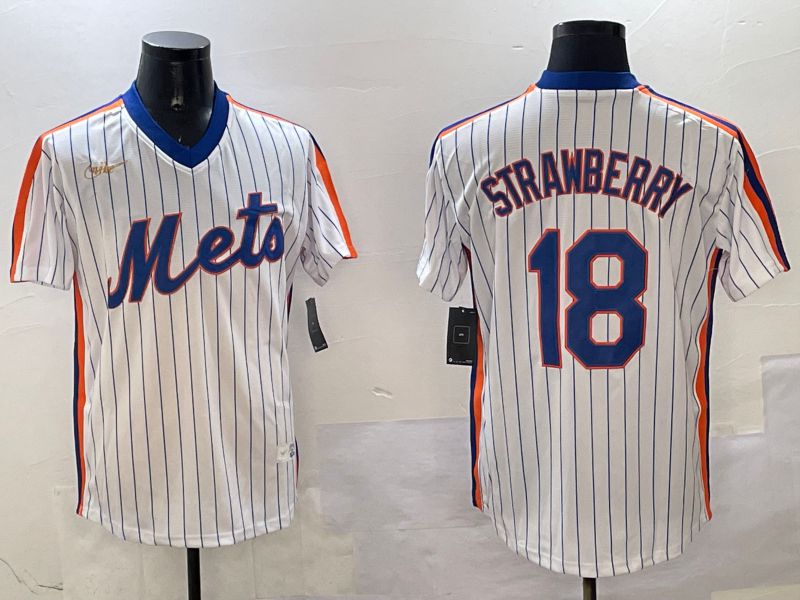 Men New York Mets 18 Strawberry White Stripe Throwback Game Fashion 2025 Nike MLB Jersey style 1